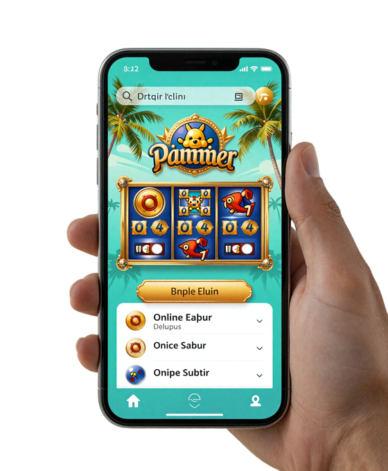 Smartphone mit tropischem OnlySpins Casino-App-Interface vor Strandhintergrund - mobiles online casino
